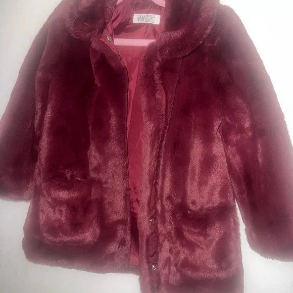 H&M Red Faux Fur Jacket Cozy Mid-Length - Picture 3 of 5